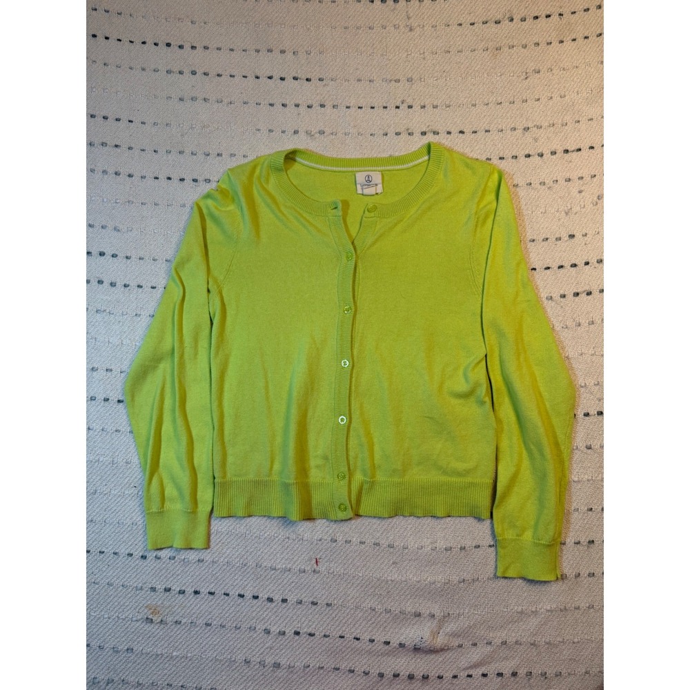 Lands' End Kids Lime Green Button Front Cardigan Sweater Size L 14